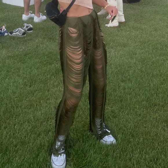 Pretty Little Thing Green Fringe Pants - Picture 4 of 4